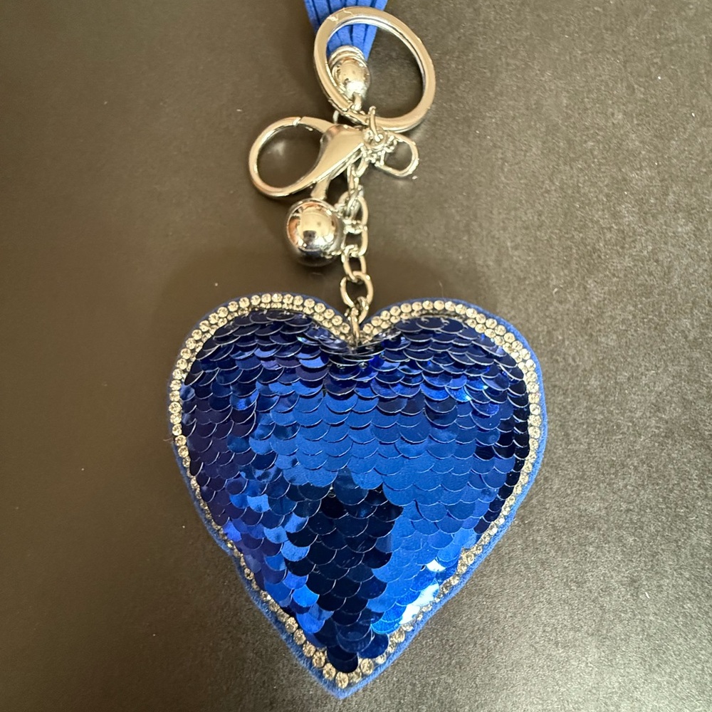 Bling Jewelry Royal Blue Sequin Heart Keychain Card Holder